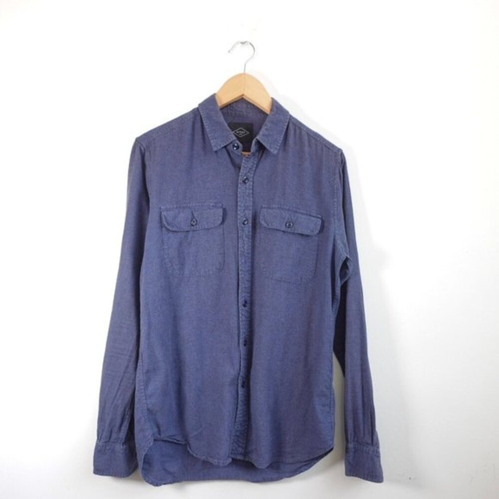 RIVAY NYC Camp Shirt Small Navy Flannel Button Up Two‎ Pocket Chambray Work $218